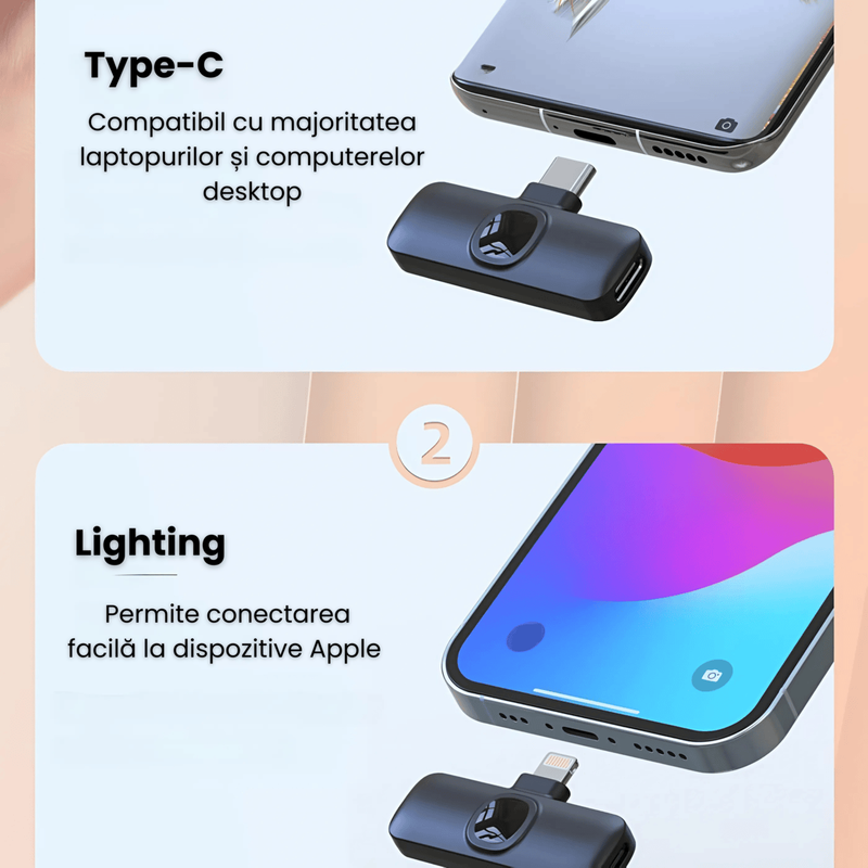 microfon lavaliera wireless, microfon lavaliera pentru iPhone, microfon lavaliera pentru Android, microfon podcast wireless, microfon wireless pentru vlog, microfon wireless pentru interviu, microfon wireless pentru YouTube, microfon wireless cu reducere a zgomotului, microfon wireless cu întârziere scăzută, microfon wireless plug and play