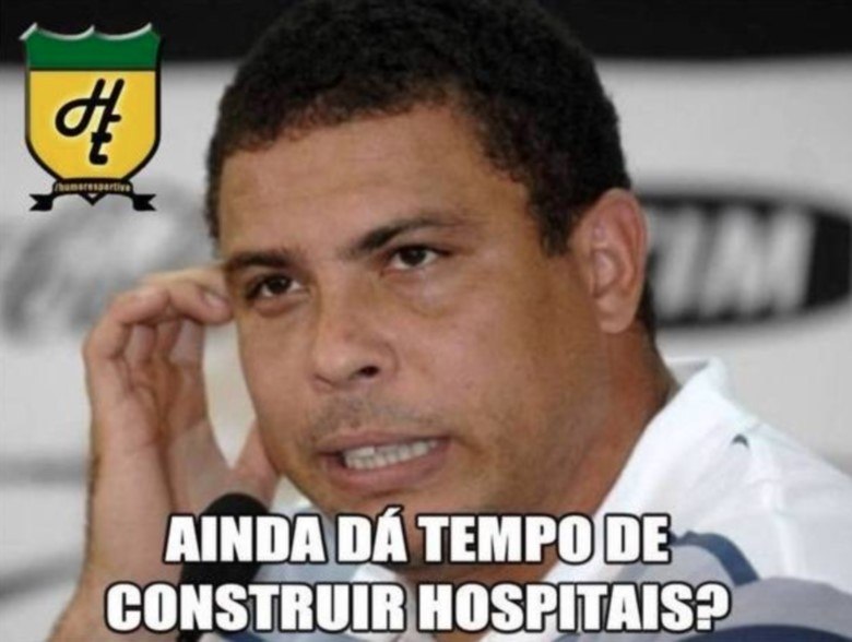 Frase dita por Ronaldo Fenômeno de que não se fazia Copa com hospitais e sim com estádios virou meme após a goleada sofrida para a Alemanha | Crédito: Reprodução/Internet