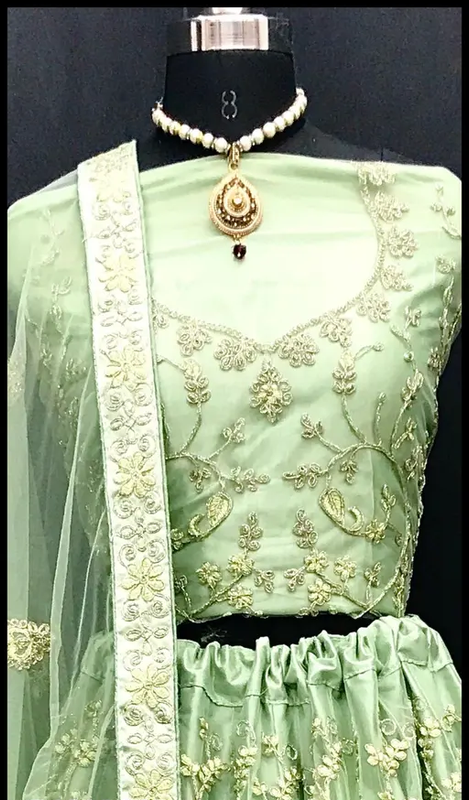 Elegant Green Net Lehenga Choli by Gopinath Enterprise - Semi-Stitched Blouse with Extra Inner and Dupatta, Ideal for Weddings, Festivals, and Parties (R225)