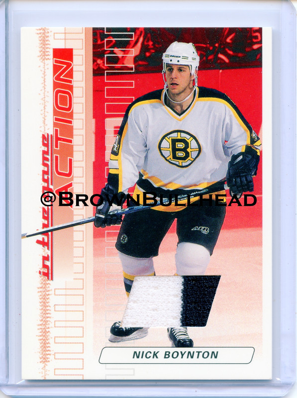 2003-04 ITG Action Jerseys #M-008 [Nick Boynton] [Boston Bruins] [Ruby] [~500] [swatch=white2 black2