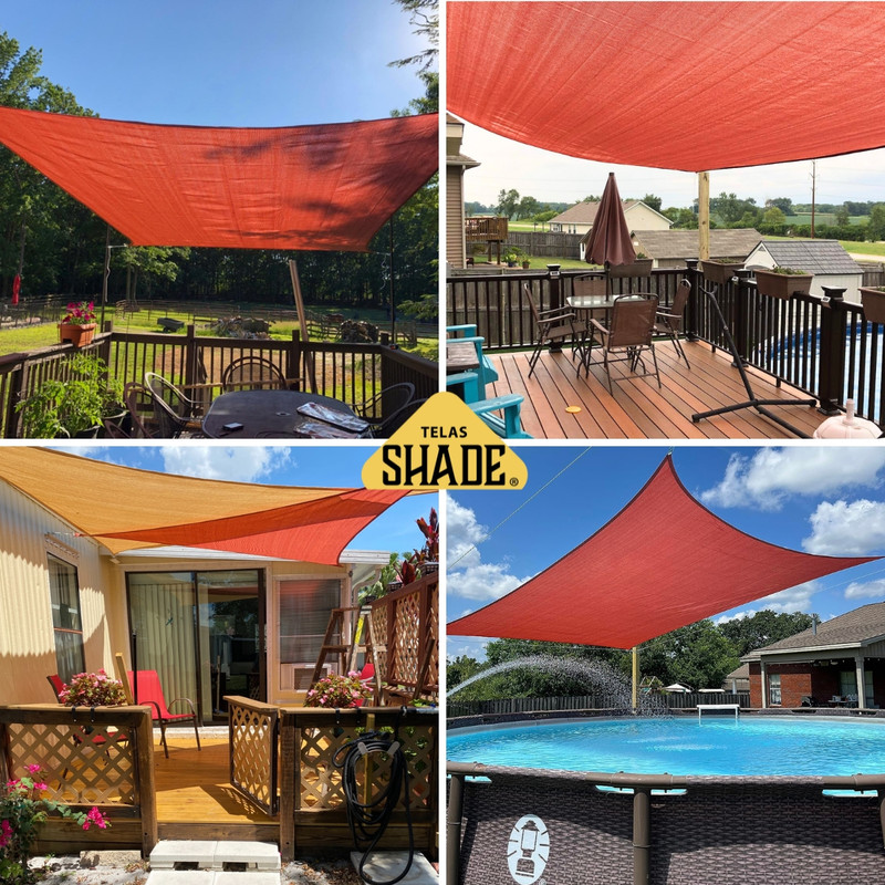 Red shade screen installed in an outdoor area