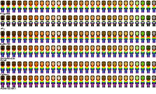 a row of people with pride flag shirts and brown hair