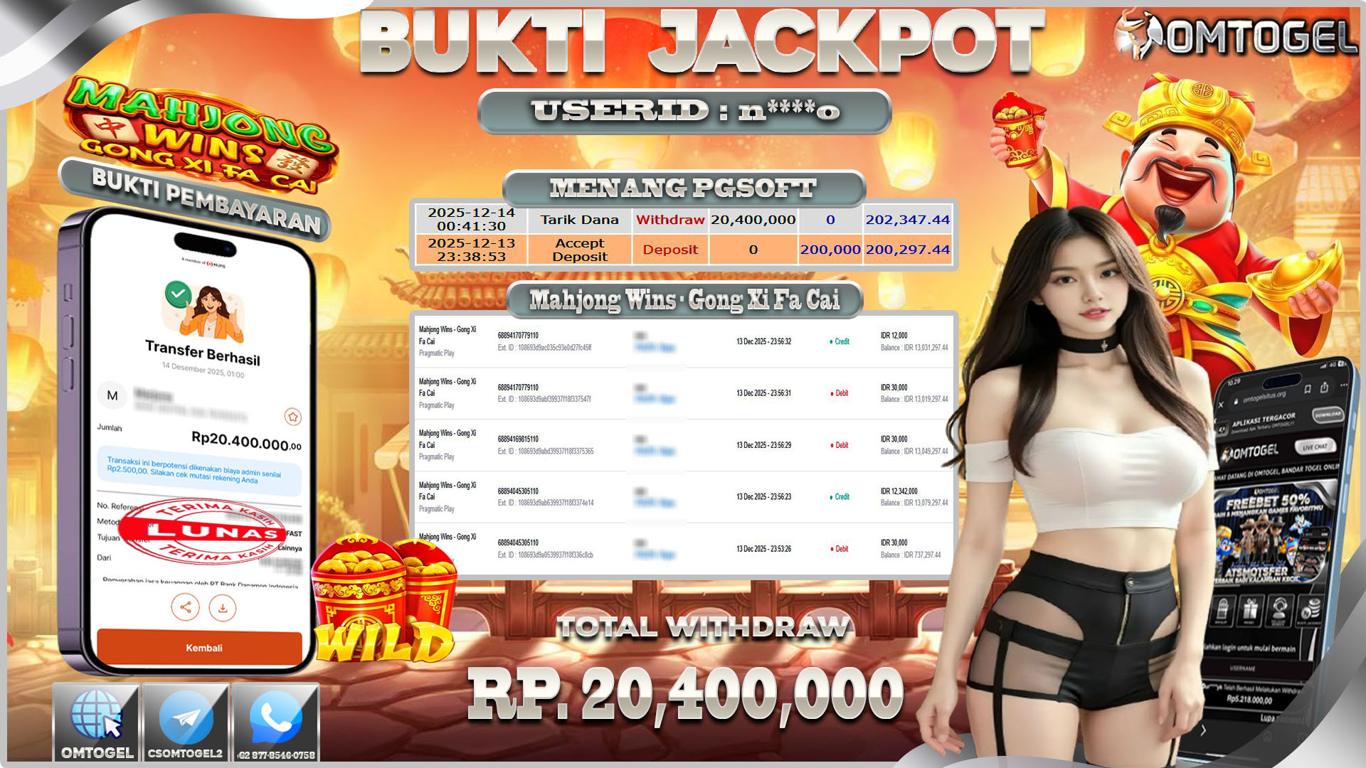 OMTOGEL JACKPOT PRAGMATIC PLAY MAHJONG WINS-GONG XI FA CAI ,20 JUTA DI BAYAR LUNAS ,-