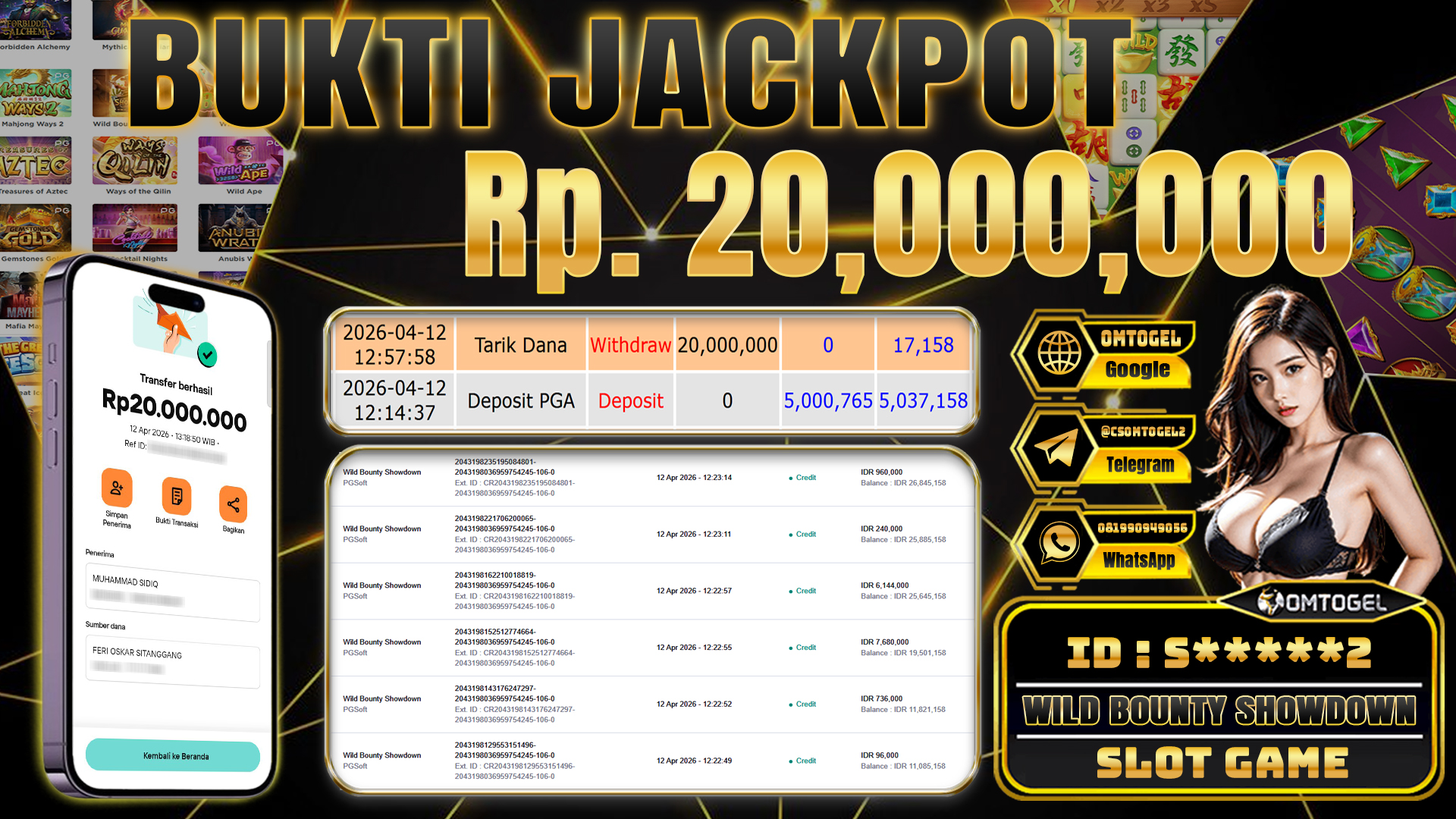 OMTOGEL JACKPOT PG SOFT WILD BOUNTY SHOWDOWN, 20 JUTA DI BAYAR LUNAS ,-