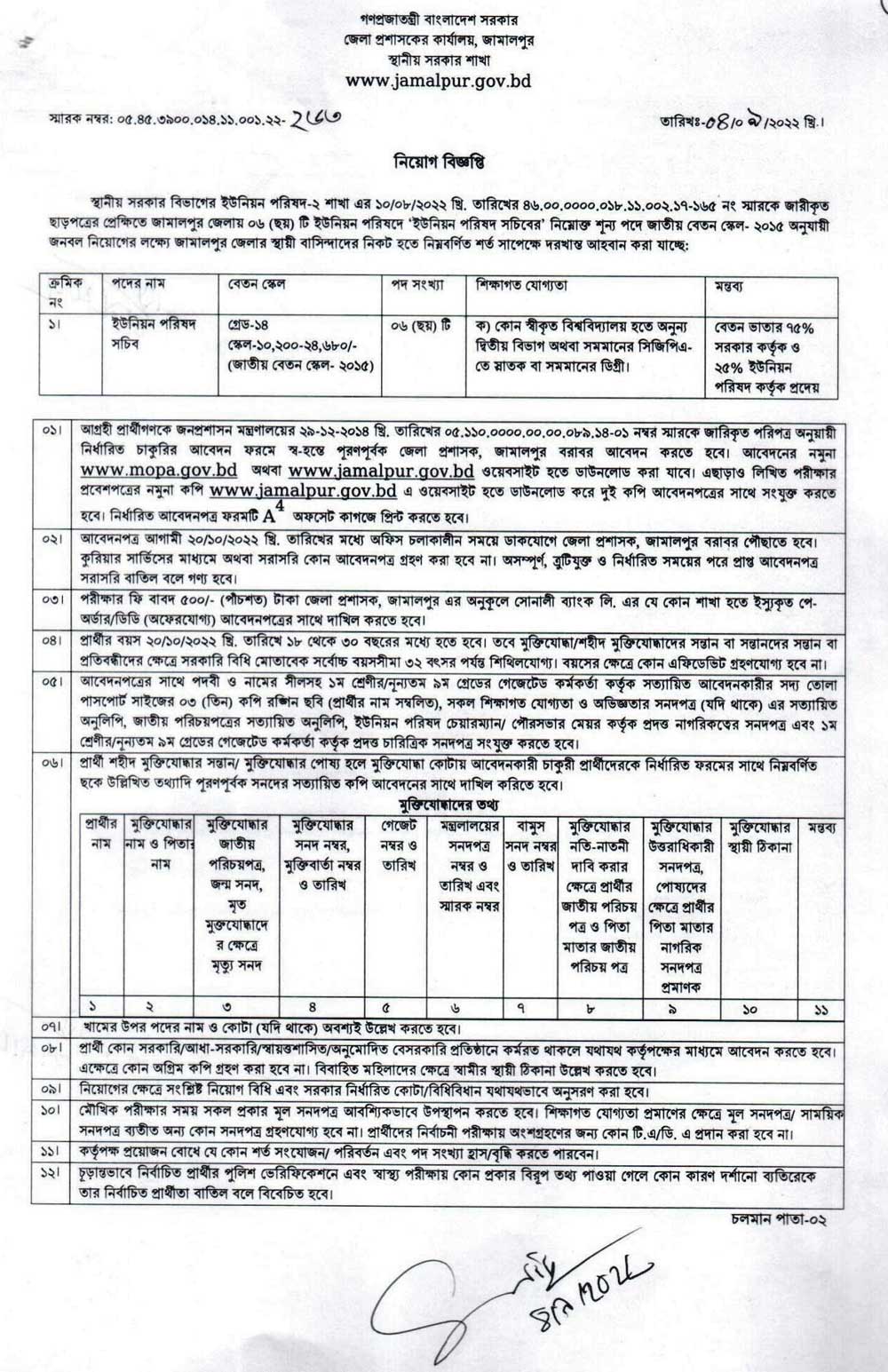 জামালপুর জেলা প্রশাসক কার্যালয় নিয়োগ বিজ্ঞপ্তি ২০২২