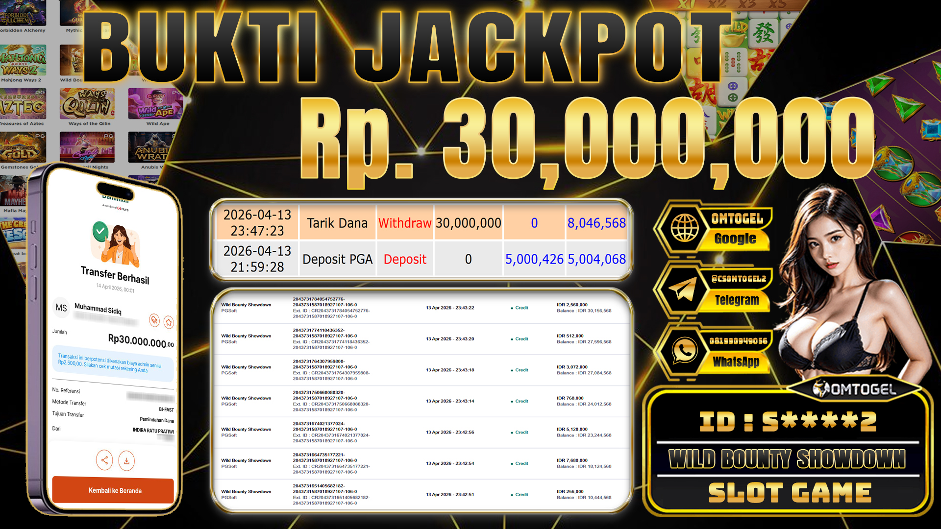 OMTOGEL JACKPOT PG SOFT WILD BOUNTY SHOWDOWN, 30 JUTA DI BAYAR LUNAS ,-