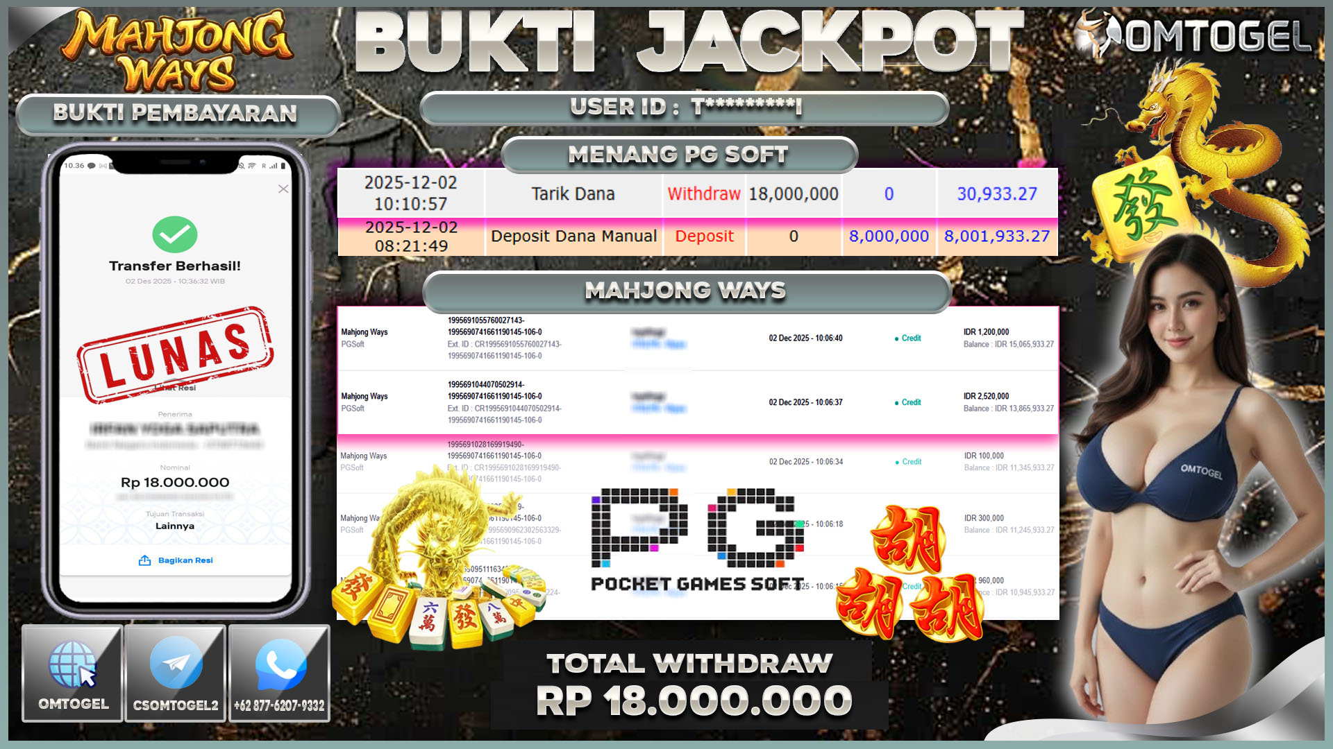 OMTOGEL JACKPOT PGSOFT MAHJONG WAYS ,18 JUTA DI BAYAR LUNAS ,-