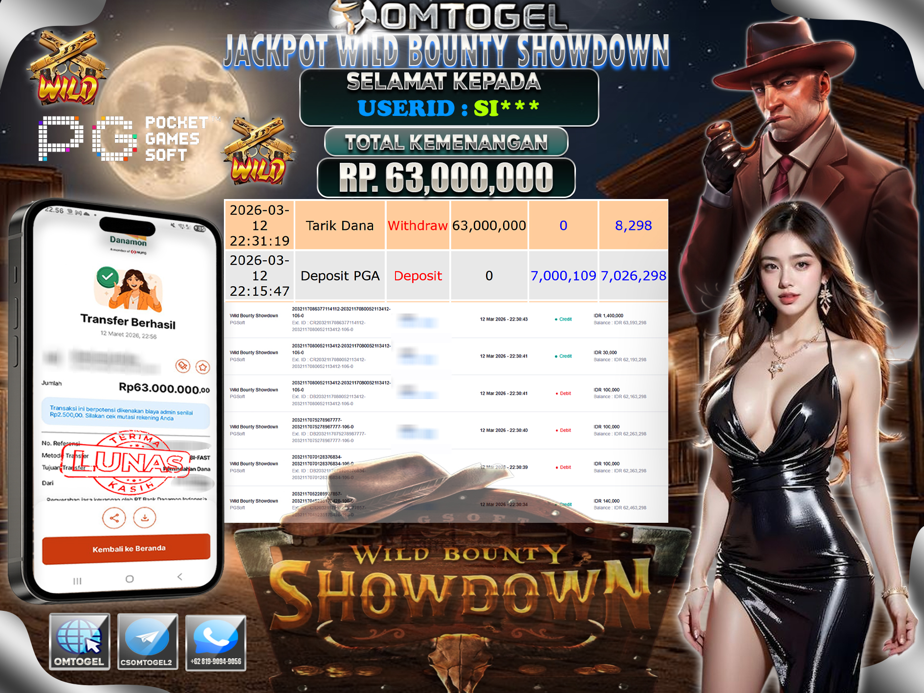 OMTOGEL JACKPOT PGSOFT WILD BOUNTY SHOWDOWN, 63 JUTA DI BAYAR LUNAS ,-