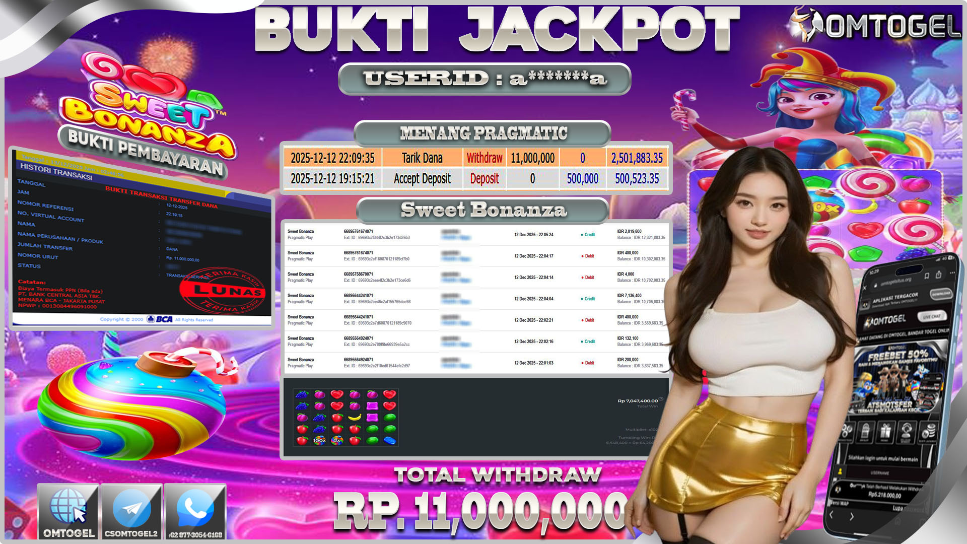 OMTOGEL JACKPOT PRAGMATIC PLAY SWEET BONANZA ,11 JUTA DI BAYAR LUNAS ,-