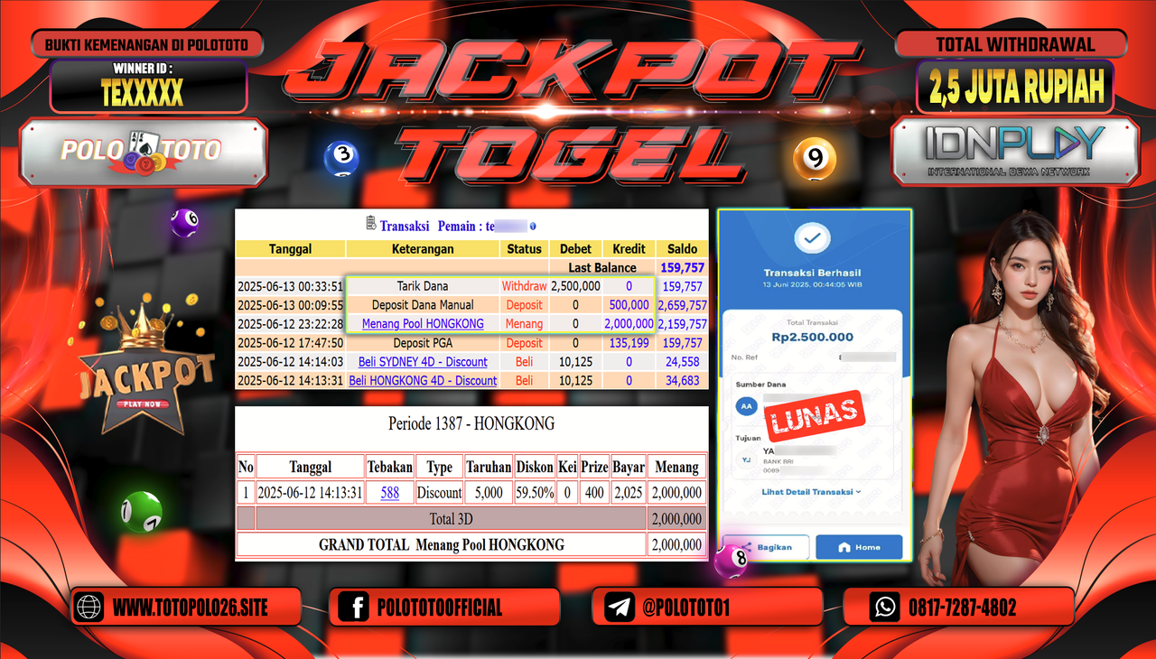 POLOTOTO JACKPOT TOGEL HONGKONG LOTTO Rp.2.500.000,-