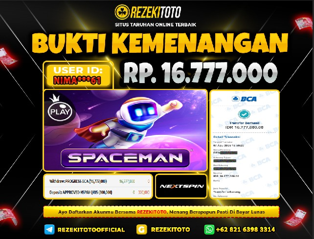 BUKTI KEMENANGAN 7 AGUSTUS 2025 SPACEMAN  16 JUTA 