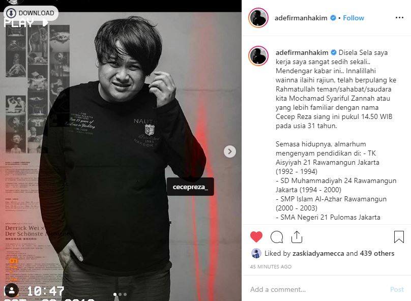 Kabar duka meninggalnya Cecep Reza