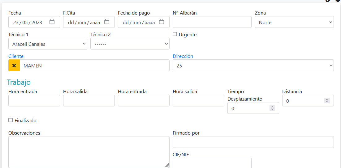 Crear una orden de trabajo.