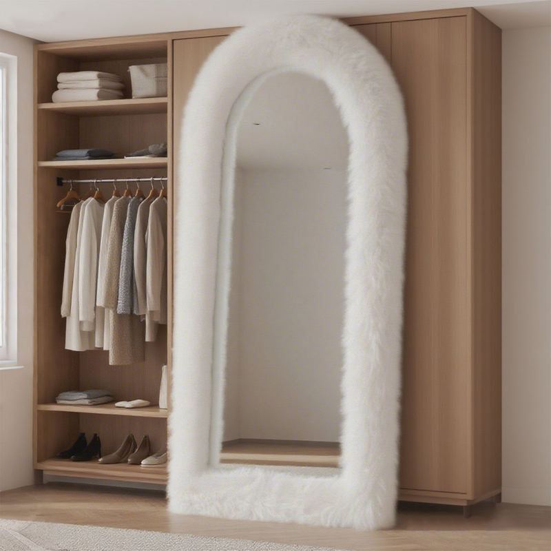 白色毛绒边框全身镜 | 卧室落地镜 | 高清化妆镜 | 家居装饰氛围感神器