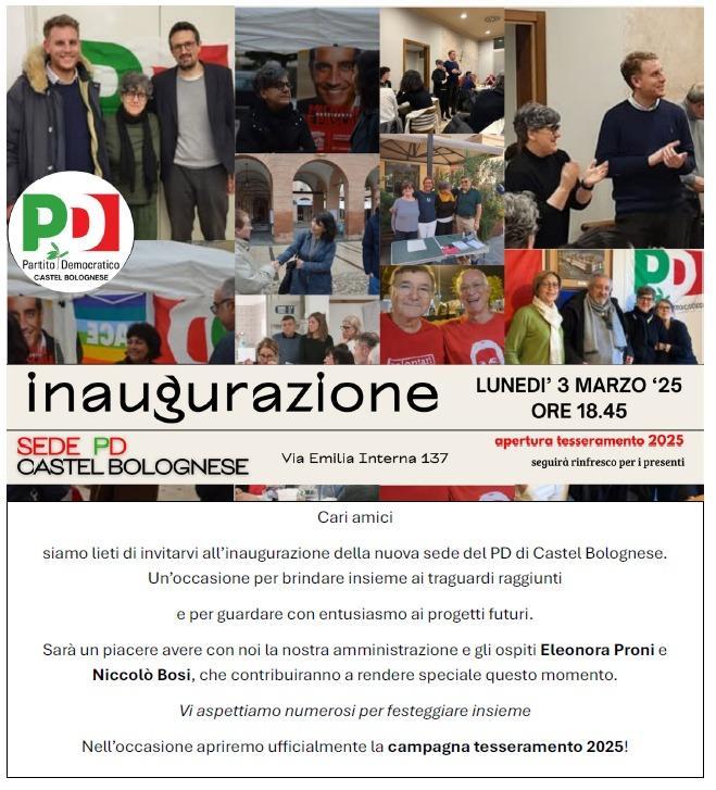 Lunedì 3 marzo il Partito Democratico di Castel Bolognese inaugura la nuova sede Lunedì 3 marzo il Partito Democratico di Castel Bolognese inaugura la nuova sede