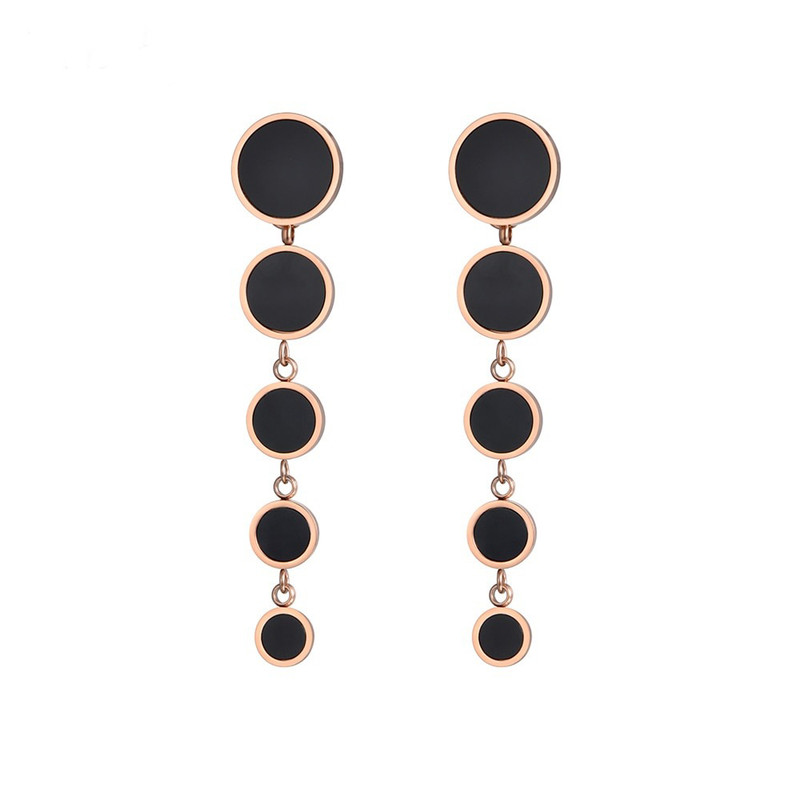 Fashion Stainless Steel 5 Black Disc Drop dangle Earrings Women Jewelry Gift NEW