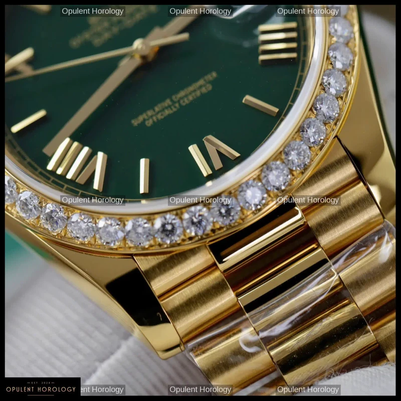 Rolex Day-Date 40 Green Dial Gold Plated Diamond Bezel