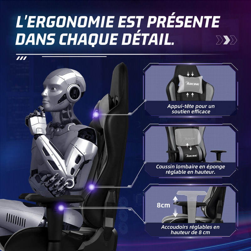 106€01 sur TecTake Chaise gamer TWINK - noir/azur - Achat & prix