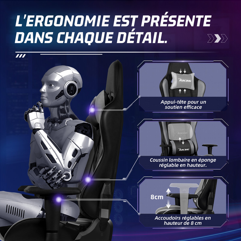 Chaise Gaming PowerGaming Noir - Adaptable à votre corps