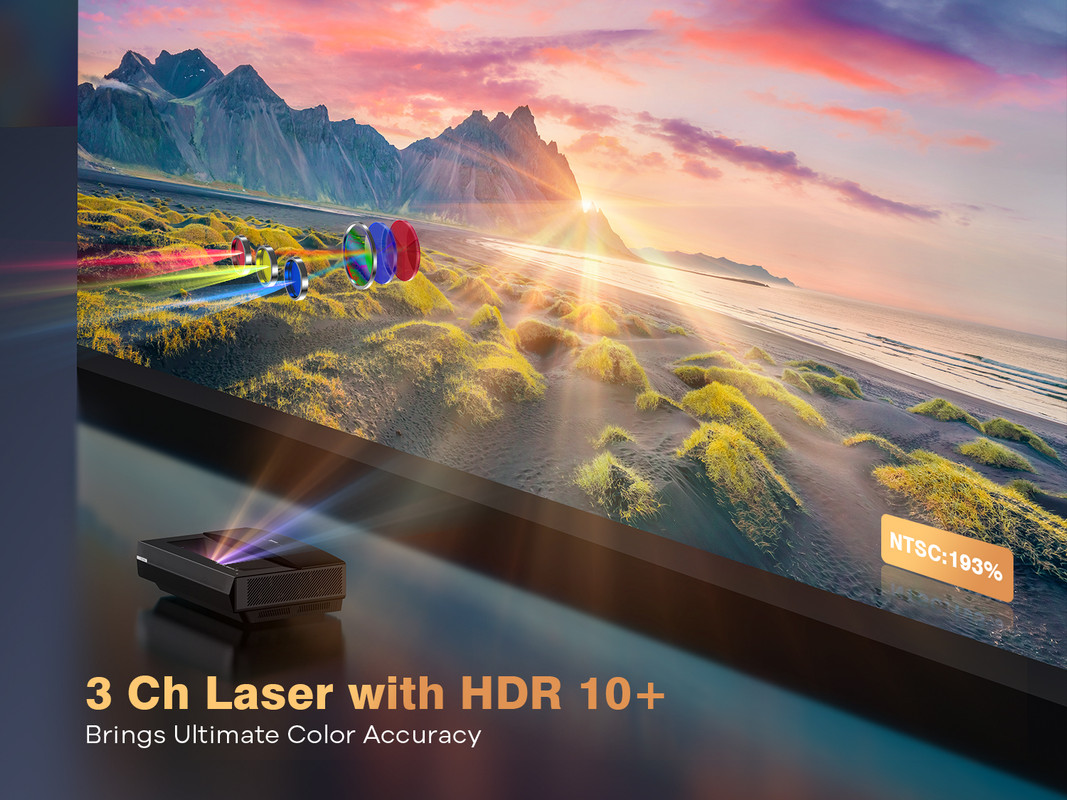 Projecteur Laser 4k Ultra Courte Focale - BOMAKER - 100 Laser TV avec Tri- laser, 2500 ANSI Lumens, HDR10, DOLBY