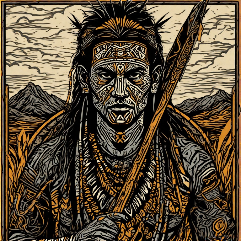 A-tribal-warrior-in-woodcut-st-28