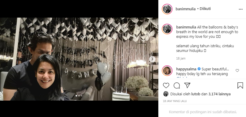 Lulu Tobing dapat kejutan ulang tahun dari sang suami, Bani Mulia