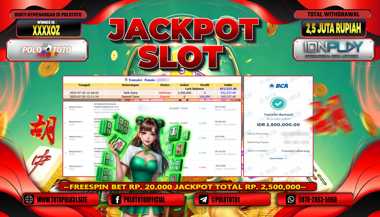 POLOTOTO JACKPOT SLOT MAHJONG WAYS 2 Rp.2.500.000,- LUNAS