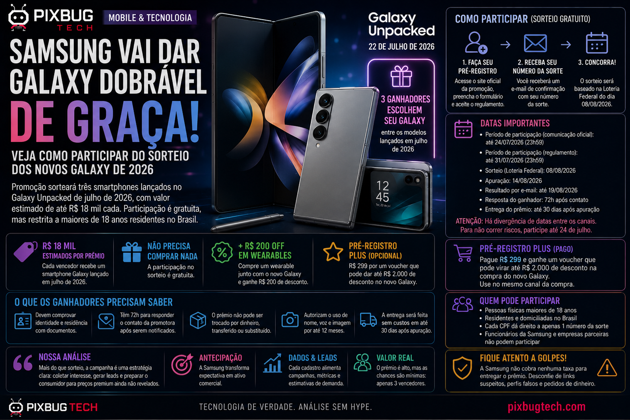 Samsung vai sortear três novos Galaxy e o “dobrável grátis” também é uma eficiente máquina de pré-registro