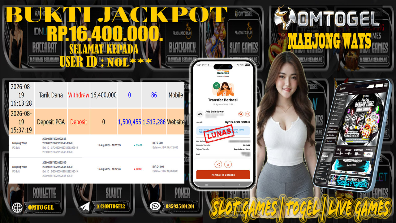 OMTOGEL JACKPOT PG SOFT MAHJONG WAYS  Rp,16,400,000,- DIBAYAR LUNAS