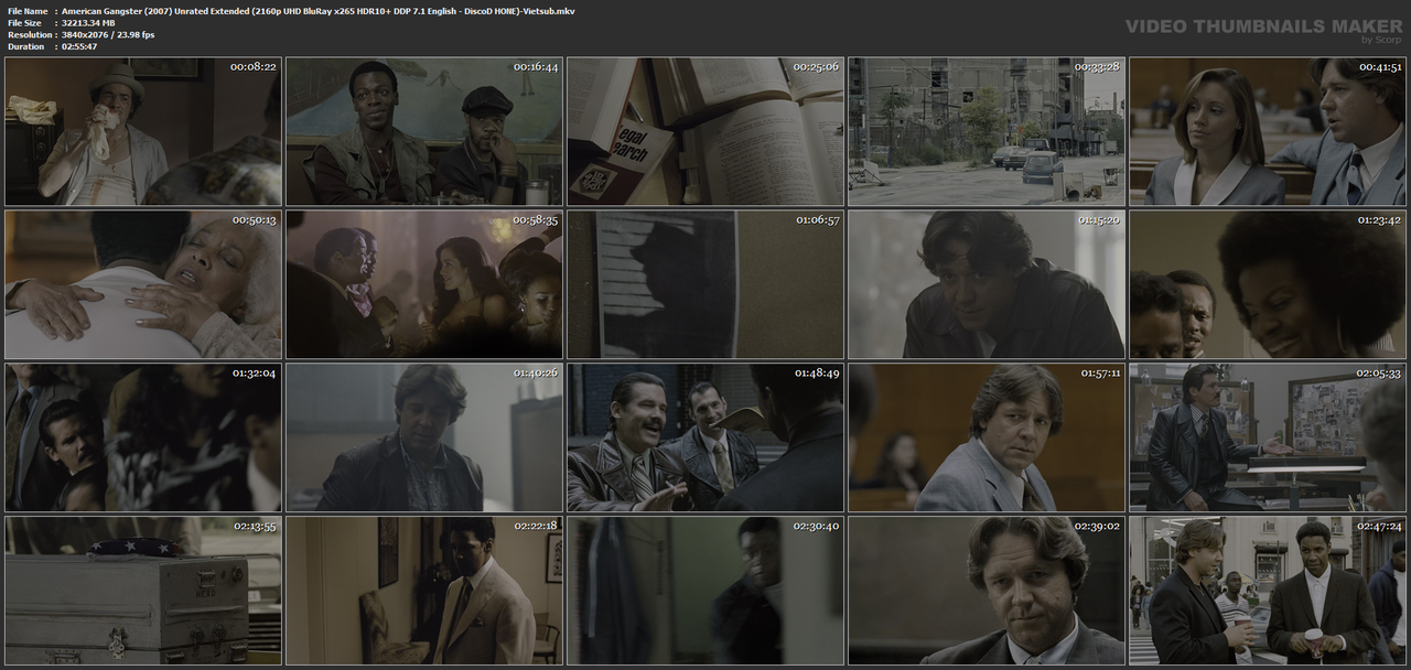 American Gangster (2007) Unrated Extended (2160p UHD BluRay x265 HDR10  DDP 7.1 English - DiscoD HON