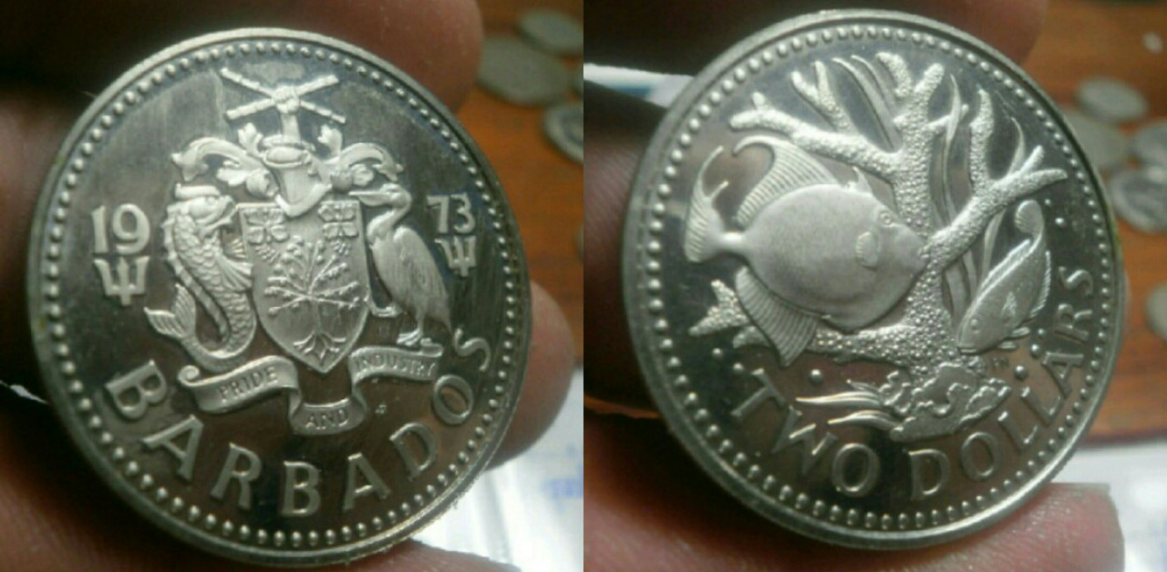 2 Dolares 1973. Barbados. Para Carángido. 20190220-230914