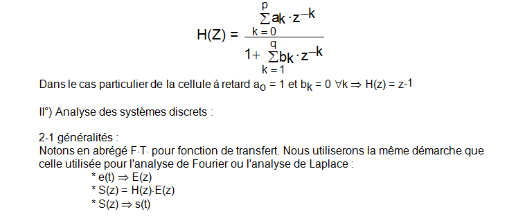 Transformée en Z application à l'étude des systèmes discrets linéaires