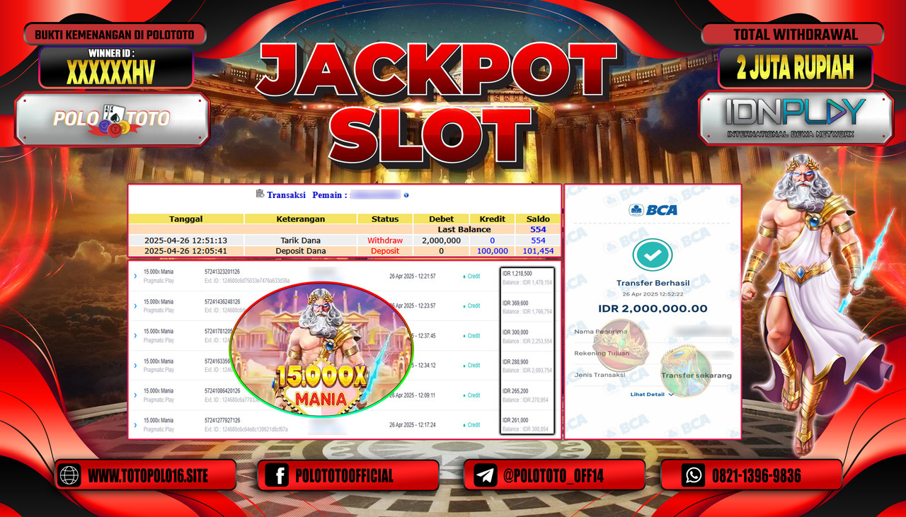 POLOTOTO JACKPOT SLOT 15.000X MANIA Rp.2.000.000,-