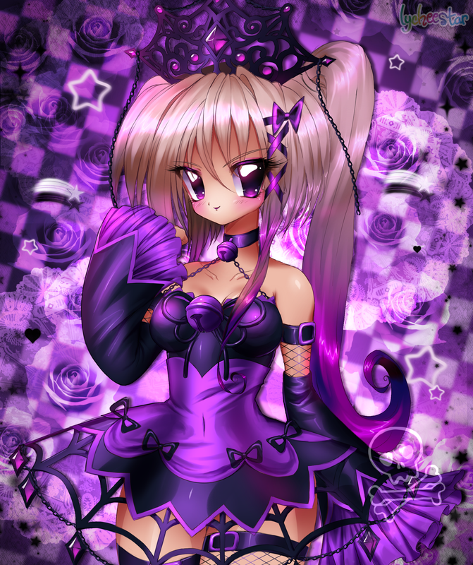 Half body drawing of Shadow Empress, the original Halloween set from the roblox game Royale High. Blonde hair