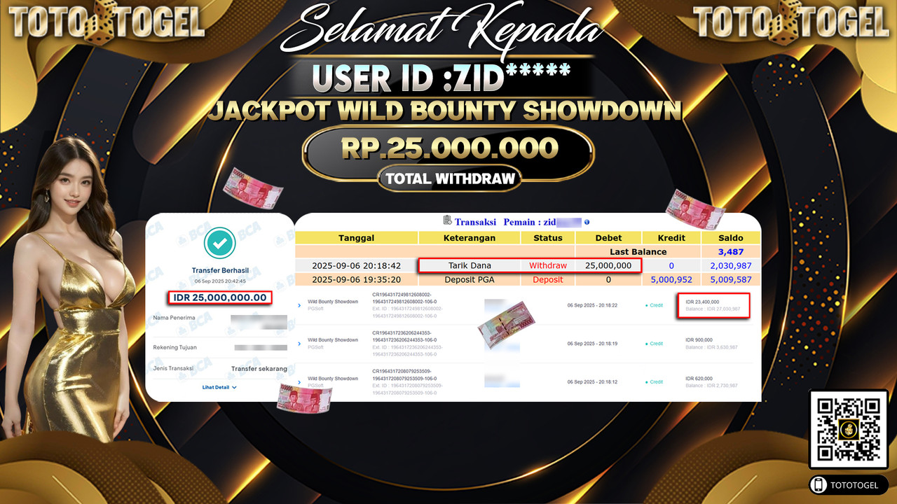 Bukti Pembayaran Jackpot Permainan Slot Wild Bounty Showdown ID:ZID***** LUNAS