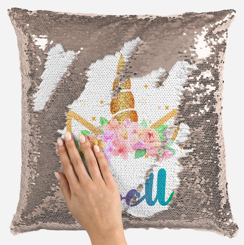 Personalised Sequined Unicorn Magic reveal cushion cover any name//perfect gift