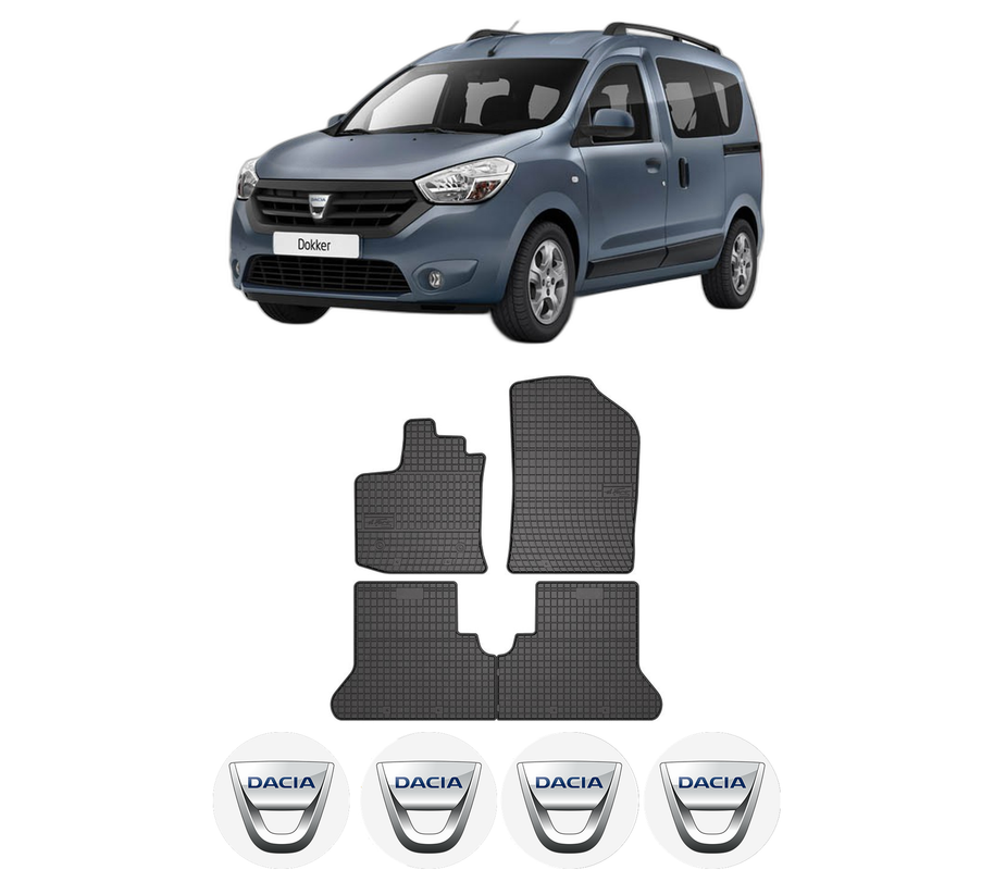 Set covorase presuri DACIA DOKKER Box Body/MPV din 2012-2021, auto, din cauciuc thermoplastic, 4 Stickere auto cu DACIA