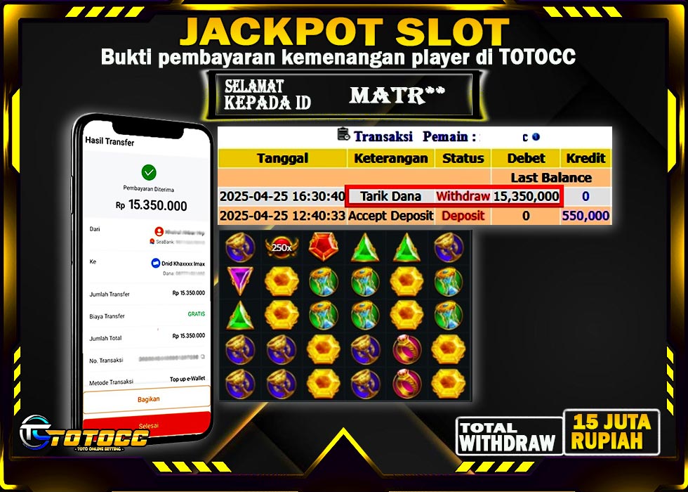 TOTOCC JACKPOT SLOT GAME GATE OF OLYMPUS 1000 Rp 15.350.000,- LUNAS