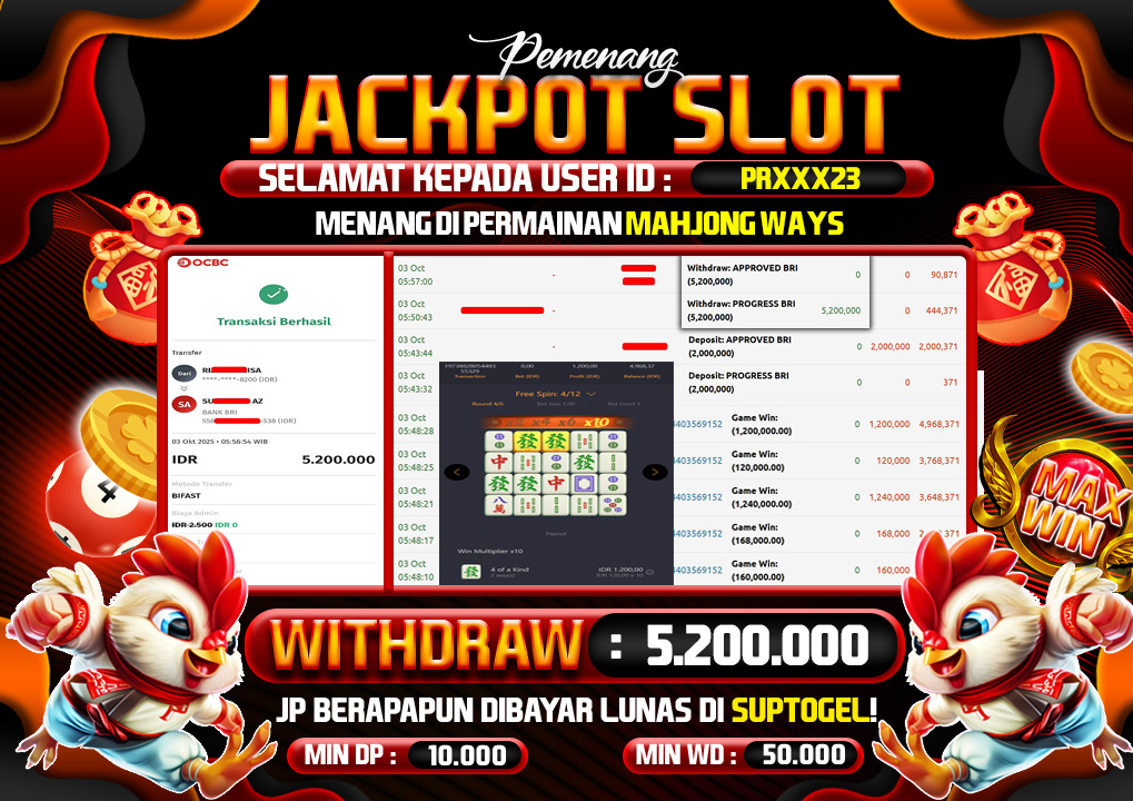 BUKTI KEMENANGAN 03 OCTOBER 2025 MENANG DI PERMAINAN  SLOT MAHJONG WAYS 5,2 JUTA