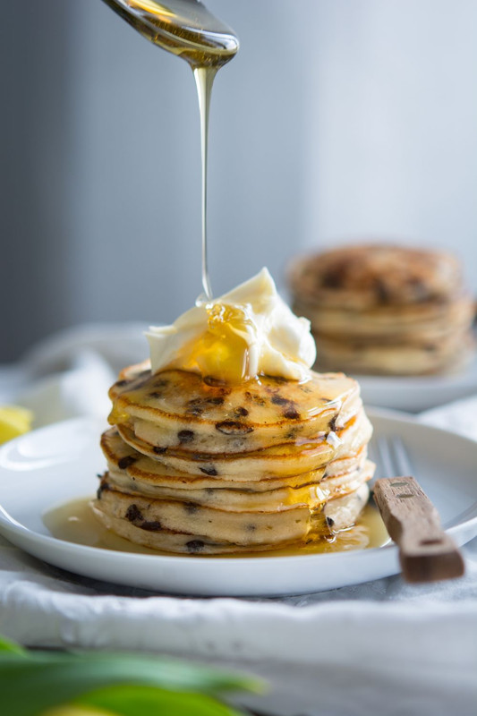 syrup on Lemon ricotta pancakes