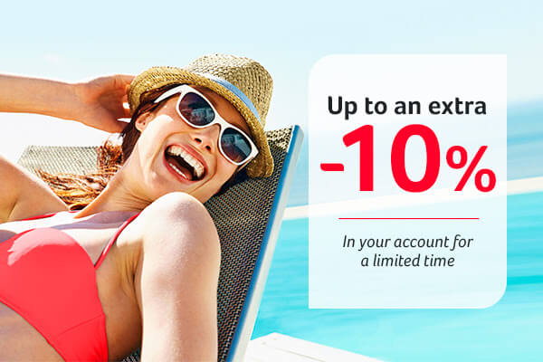 Woman on vacation in beach chair with limited time discount sticker