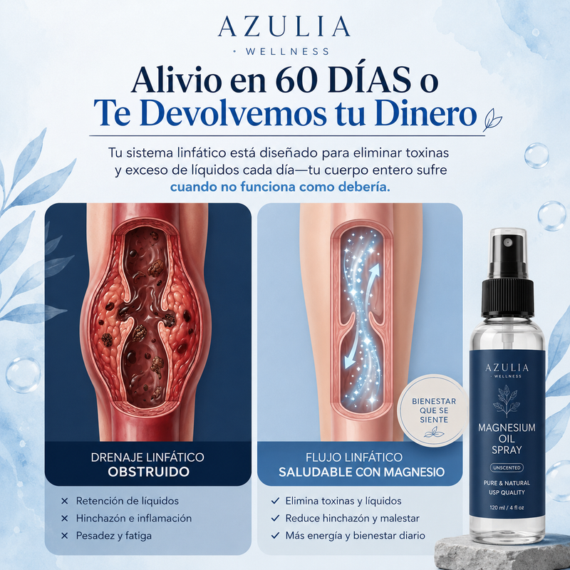 Drenaje linf&aacute;tico obstruido vs flujo saludable con magnesio - Azulia Wellness