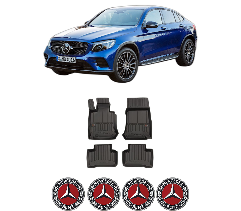 Set covorase presuri MERCEDES-BENZ GLC Coupe (C253) din 2016-2023, auto, din cauciuc thermoplastic, 4 Stickere auto cu MERCEDES-BENZ