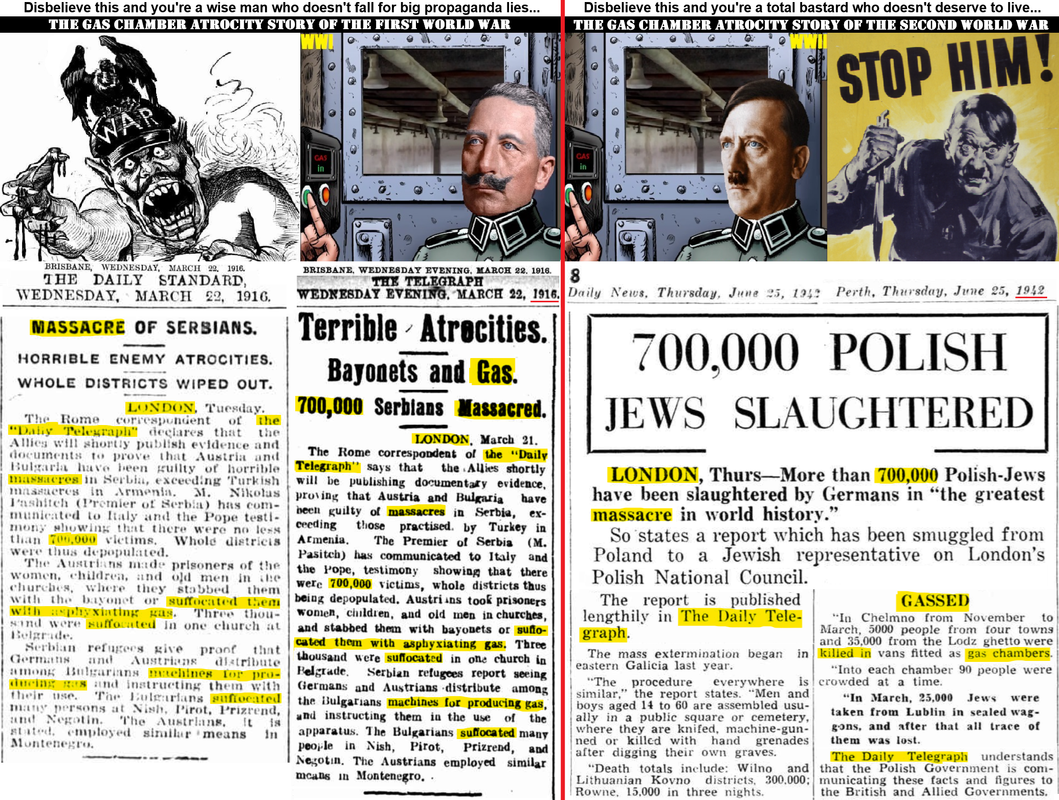 Holocaust Atrocity Propaganda Gas Chambers World War 1 vs World War 2 London Daily Telegrap