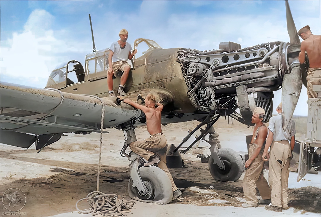 Le Junkers 87 dit "Stuka" - Page 2 Ju-87-Stuka-being-dismantled-in-a-village-near-the-Libyan-coast-close-to-Tobruck-1941