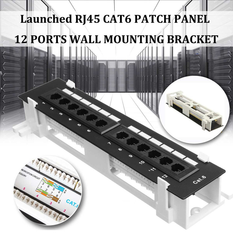Intellinet 12 Port Cat6 Wall-Mount Patch Panel Black 560269 Connects RJ45 Ports to a Network