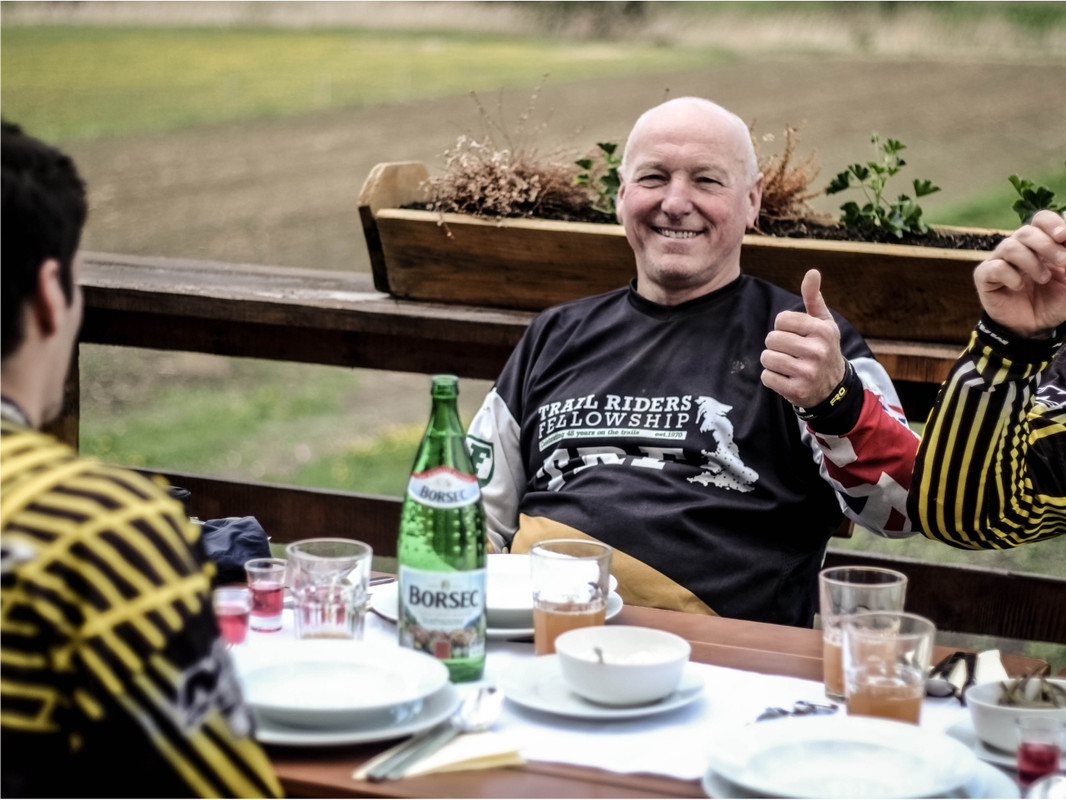 Thumbs up from rider during lunch