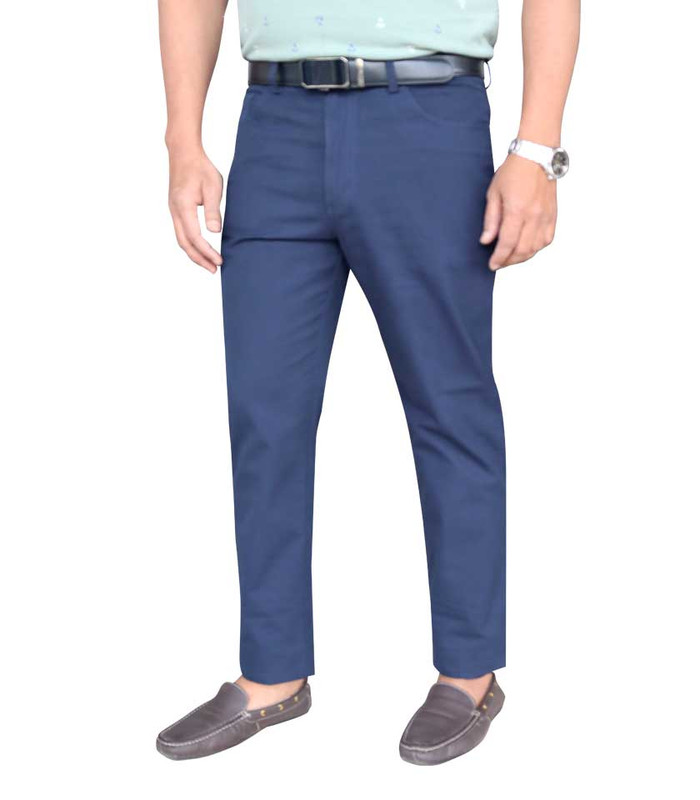 Men’s Trouser 100% Cotton Slim Fit Plain Front Cross Pocket Color: 859 (11 Navy)
