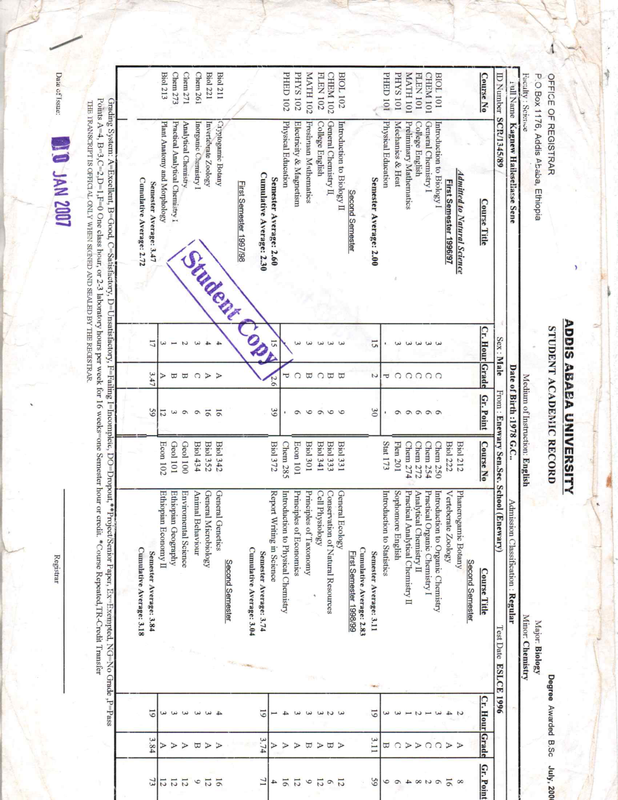 B Sc transcript page 1