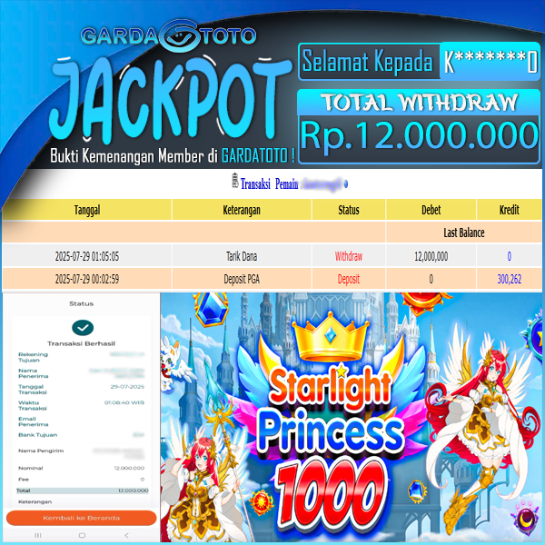 JACKPOT MAIN DI SLOT PRAGMATIC PLAY STARLIGHT PRINCESS 1000 WD Rp 12,000,000,- DIBAYAR LUNAS 